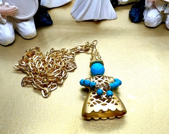 Sufi Dervish Pendant, Turquoise, 22K Gold Plated, Handmade