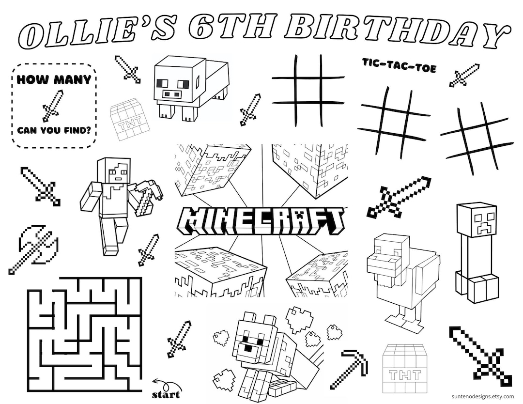 Personalized Kids Birthday Coloring Page Minecraft Inspired - Etsy