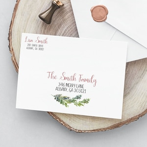 Envelope de endereço editável para impressão de vegetação de Natal, modelo de envelope DIY para férias CORJL