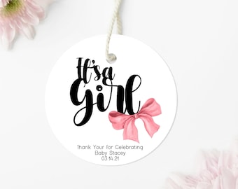 It's a Girl Baby Thank You Shower Favor Tag Circle Round Label Editable Gift Tag INSTANT DOWNLOAD