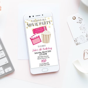 Film-Party-Geburtstag Evite Mobile Electronic einladen Popcorn INSTANT DOWNLOAD