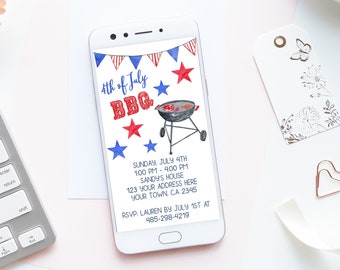 4th of July BBQ Mobile Invitation Invite Digital template Patriotic American Flag INSTANT DOWNLOAD