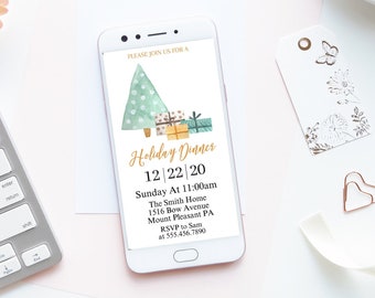 Holiday Dinner Christmas Scandinavian Electronic Invite Mobile Invite INSTANT DOWNLOAD