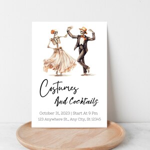 Costumes and Cocktails Skeleton Halloween Party Invite Invitation