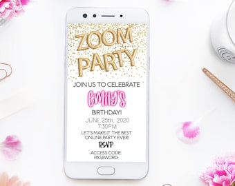 Zoom Party Mobile Invite Evite Birthday e-invitation Electronic INSTANT DOWNLOAD