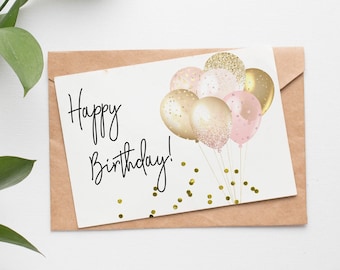 Birthday Card: Pink Glitter Editable - 5x7 Printable Template