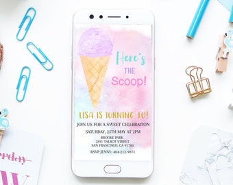 EDITABLE Ice Cream Invitation Electronic Mobile Invite, Girls Birthday invitation, Electronic Invite