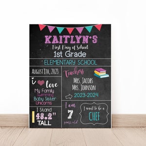 Pink Chalkboard First Day of School Sign (Editable INSTANT DOWNLOAD)