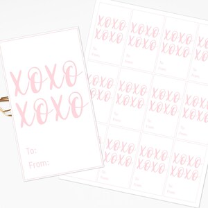 XOXO Valentine Cards, Galentines Valentine's Printable, Valentines Tag Favors INSTANT DOWNLOAD