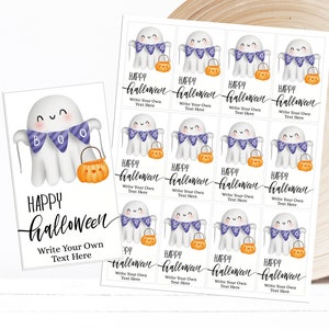 Printable Halloween Ghosts Pumpkin Gift Tag Personalized Editable INSTANT DOWNLOAD