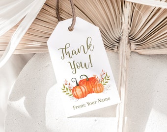 Pumpkin Gift Tag Fall Halloween Thanksgiving Editable Thank You Tag INSTANT DOWNLOAD