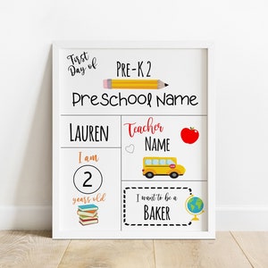Preschool Back to School Kids Printable Sign First Day of School Editable INSTANT DOWNLOAD
