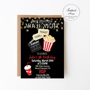 Movie Birthday 4x6 Party Invite Printable Invitation INSTANT DOWNLOAD