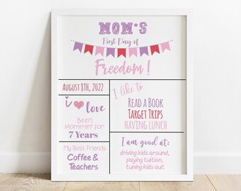 Mom's First Day of Freedom Back to School Photo Prop, First Day of School Pink Sign, Funny Sign, INSTANT DOWNLOAD