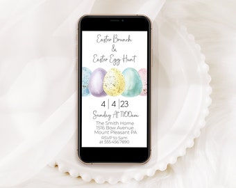 Easter Egg Hunt Invitation Evite | Easter Bunny Mobile Invitation | Editable Easter Egg Invite | Corjl