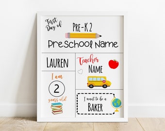 Preschool Back to School Kids Printable Sign First Day of School Editable INSTANT DOWNLOAD