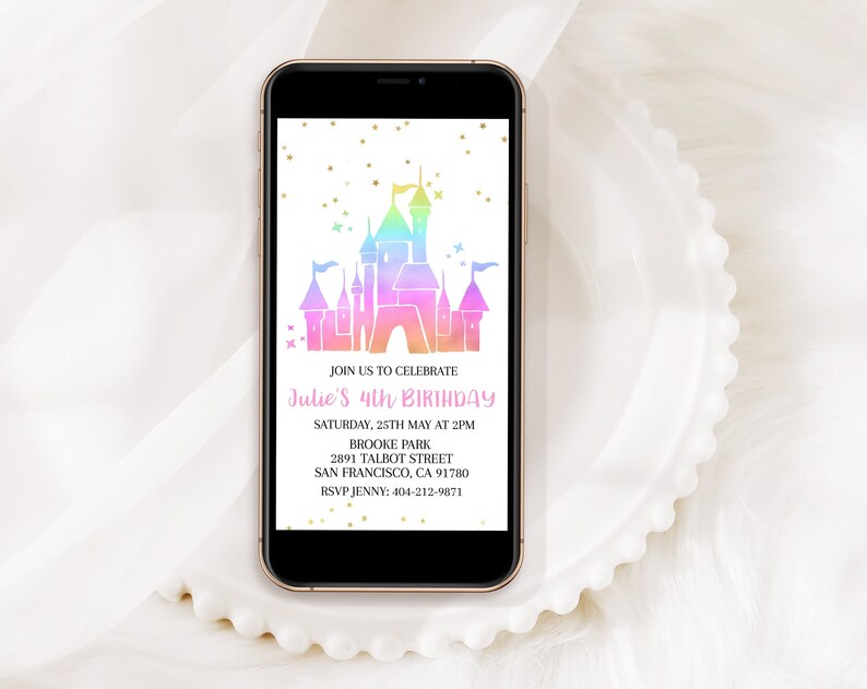Princess Castle Birthday Electronic Mobile Invitation Kids Birthday Party Editable INSTANT DOWNLOAD