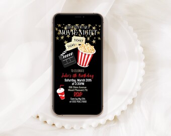 Inbjudan till popcornfest: Redigerbar mall för filmkvällsfödelsedag
