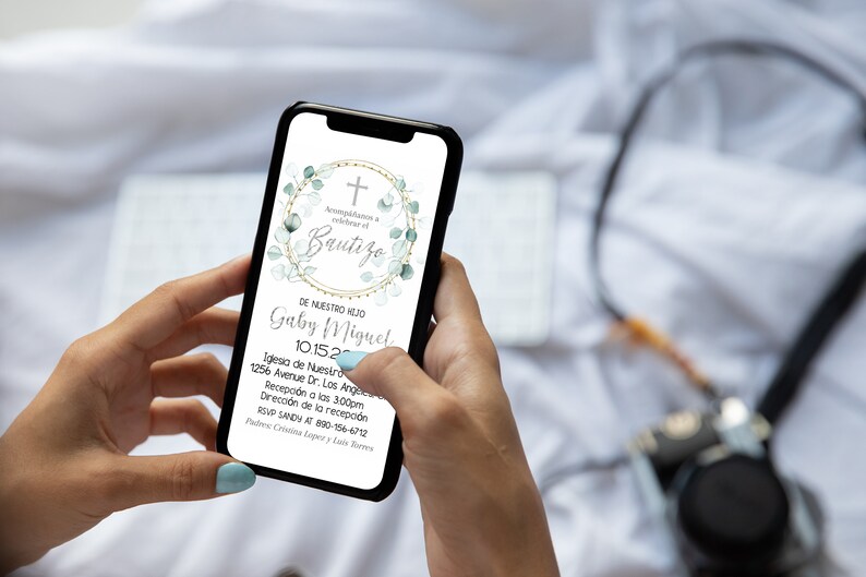 Dopinbjudan: Spanskt Bautizo-mobilkort (redigerbart digitalt) bild 3