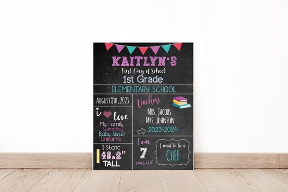 First Day School Sign: Pink Chalkboard Printable (Editable File)