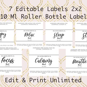 Essential Oil Label Printable Editable 10ml Customized 2 X 2 Oil Roller ...