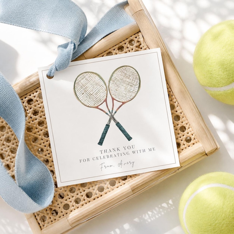 Editable Tennis Favor Tags - Vintage Watercolor Crossed Rackets - Etsy