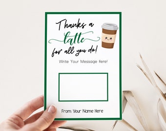 Teacher Appreciation Gift | Corjl Template | Teacher Appreciation Tag | Thank You Tag | Thanks A Latte Tag Printable | Printable