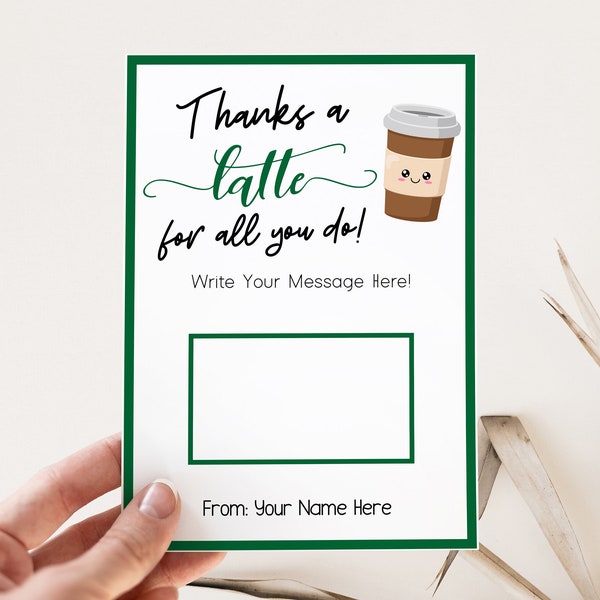 Teacher Appreciation Gift | Corjl Template | Teacher Appreciation Tag | Thank You Tag | Thanks A Latte Tag Printable | Printable