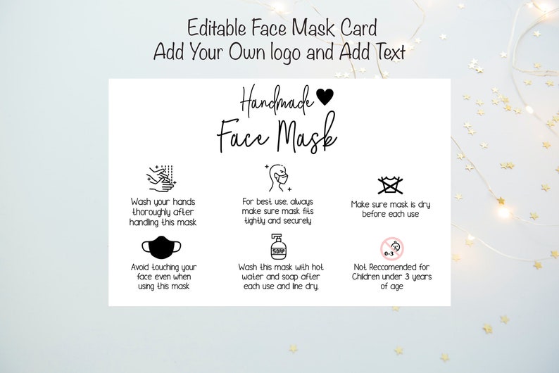 PRINTABLE Face Mask Instructions Care Card Guide Template | Etsy