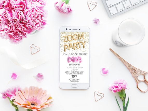 Zoom Party Mobile Invite Evite Birthday e-invitation Electronic INSTANT DOWNLOAD