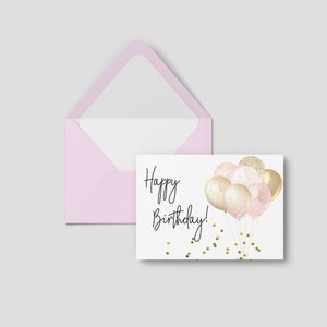 Happy Birthday Printable Card Greeting Card Editable Pink Glitter 5x7 ...