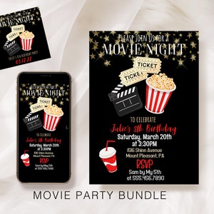 Movie Night Birthday Party Invitation Bundle (Digital Download)