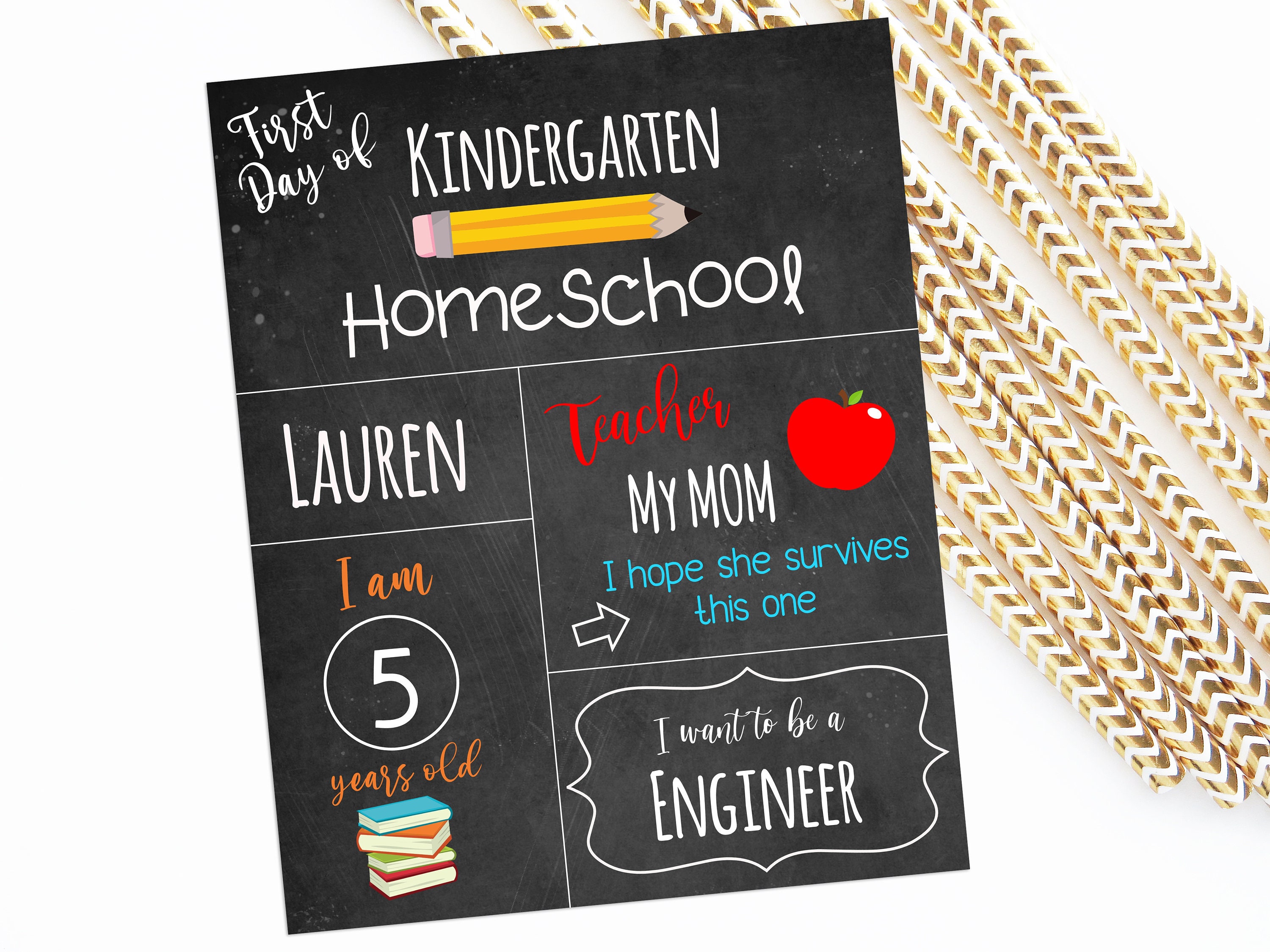 Back to School Chalkboard Kids Printable Sign First Day of | Etsy
