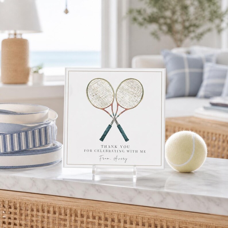 Editable Tennis Favor Tags - Vintage Watercolor Crossed Rackets - Etsy