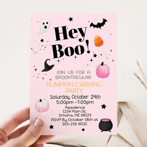 Hey Boo Halloween Invite Pumpkin Carving Party 5x7 Invitation