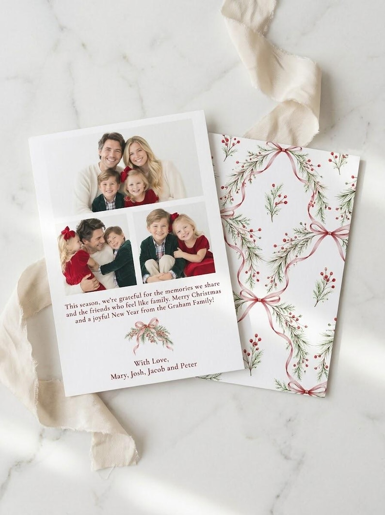 Editable 5x7 Christmas Photo Card Template: Watercolor Evergreen ...