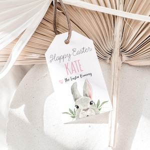 Easter Bunny Gift Tags: Customizable Blue and Pink Labels