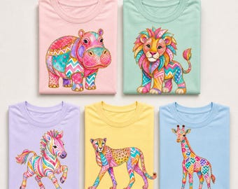 Safari Animal PNG Bundle, Colorful Zoo Clipart, Kids Shirt Sublimation Designs