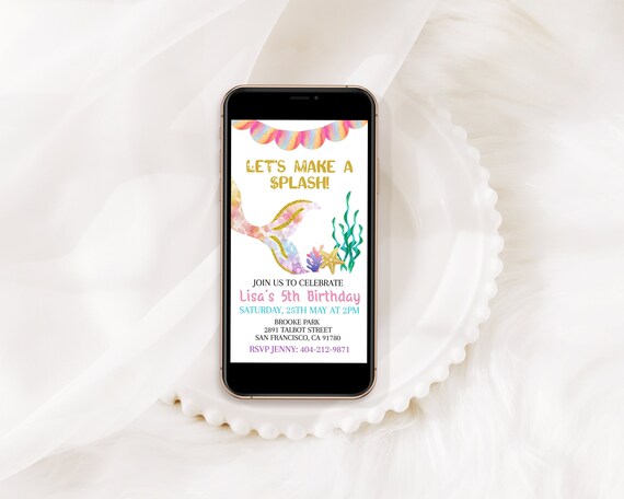 Mermaid Birthday Invitation - Tropical Theme, Editable Digital