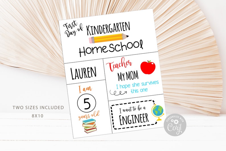 First Day School Sign: Editable Printable Photo Prop - Kids Decor image 2