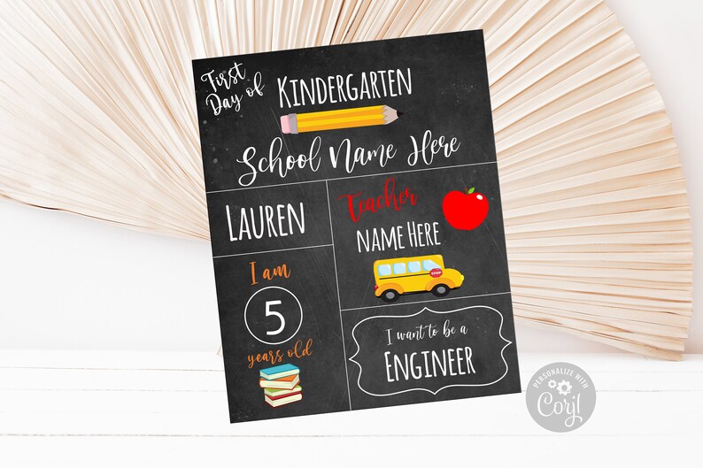 Back to School Chalkboard Kids Printable Sign First Day of School Editable INSTANT DOWNLOAD