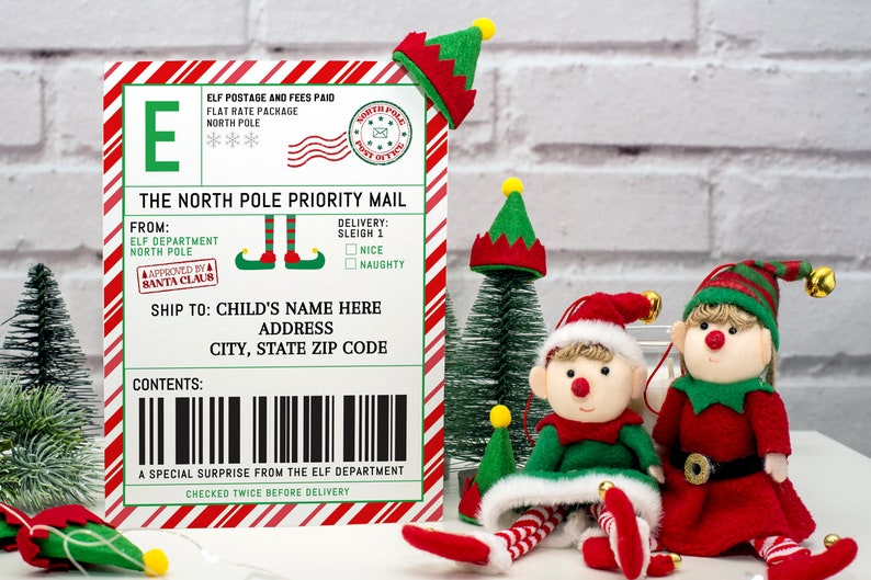 Elf Shipping Label Printable Letter Mail Personalized Corjl Etsy