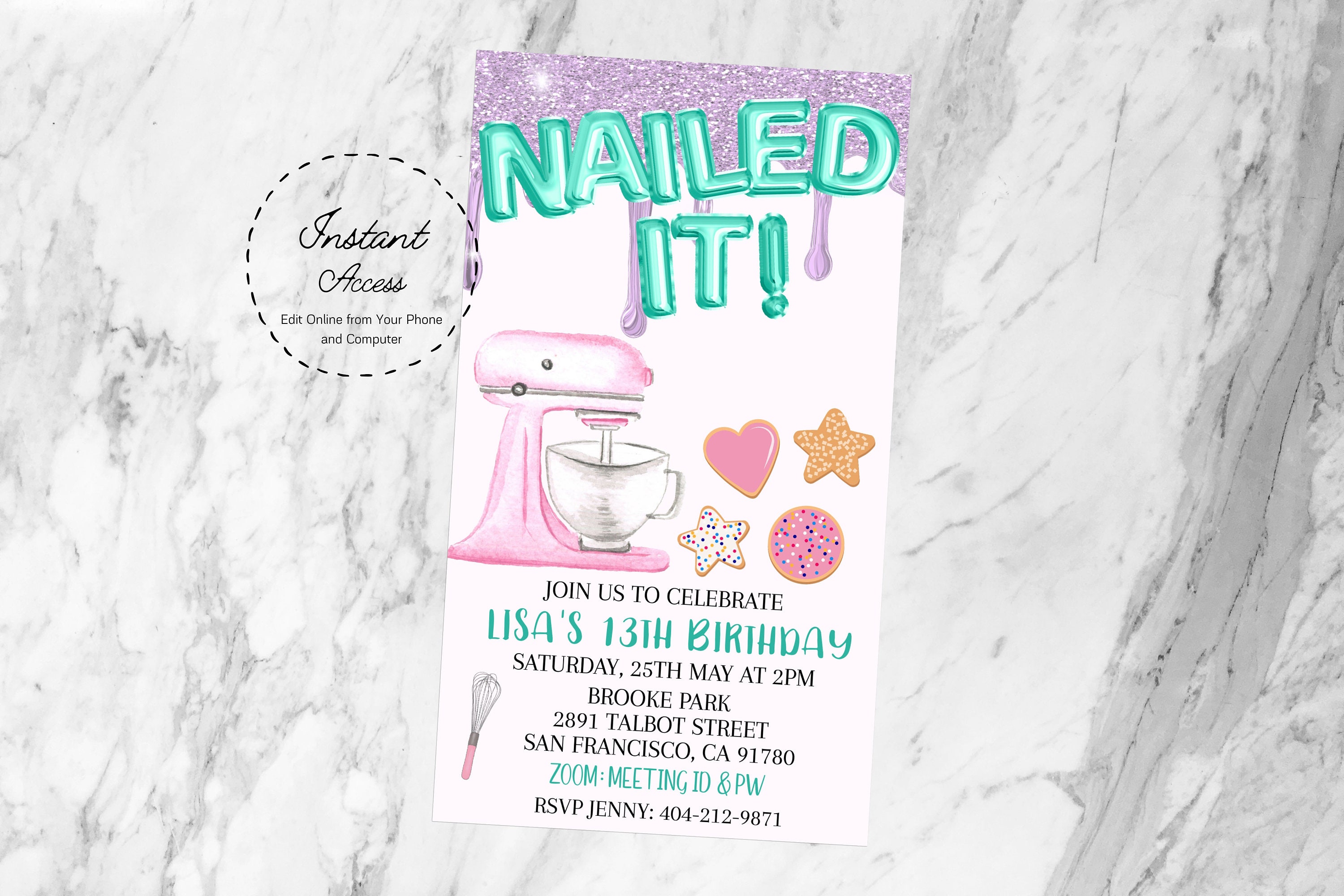Nailed It Baking Birthday Party Mobile Invite Evite | Etsy