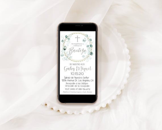Spanish Baptism Invitation, Bautizo Mobile Invite (Editable Digital Download)