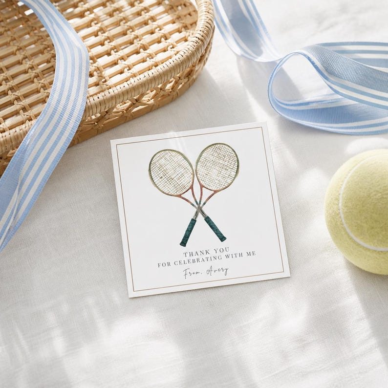 Editable Tennis Favor Tags - Vintage Watercolor Crossed Rackets - Etsy