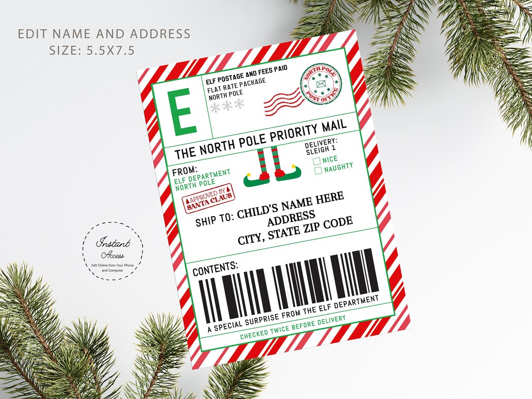 Elf Shipping Label Printable Letter Mail Personalized Corjl Instant