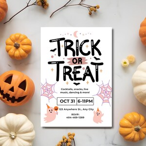 Trick or Treat Halloween Invitation: Spooky Costume Party, Editable Canva Template (Digital Download)