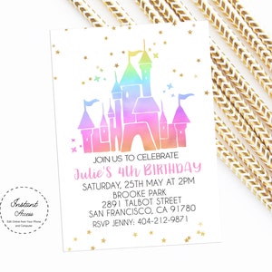 Princess Castle Magical Birthday Parks Invitation Kids Birthday Party Editable INSTANT DOWNLOAD