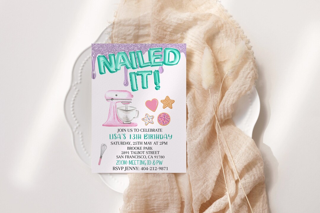 Nailed It Baking Birthday Party Invite Printable 5x7 - Etsy