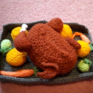 Handmade crochet roast chicken dinner kids toy